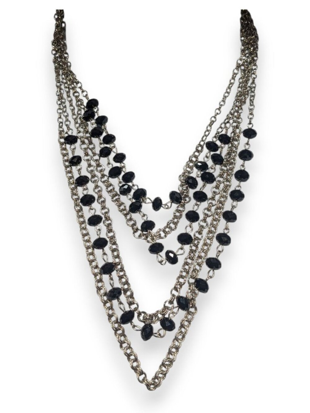 Christina Greene Glam Goth Multi Strand Metal Black Bead Necklace 14 Inch